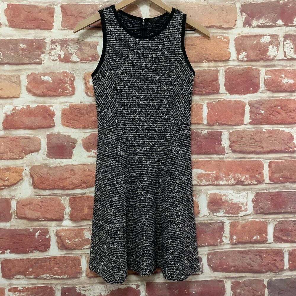 J Crew Dress Women's Size 0 Black White Tweed Casual Career Office Work Zip Up